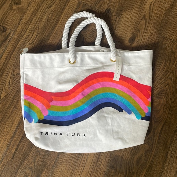 NWT Trina Turk Rope Handled Canvas Tote Beach Bag - Picture 1 of 6